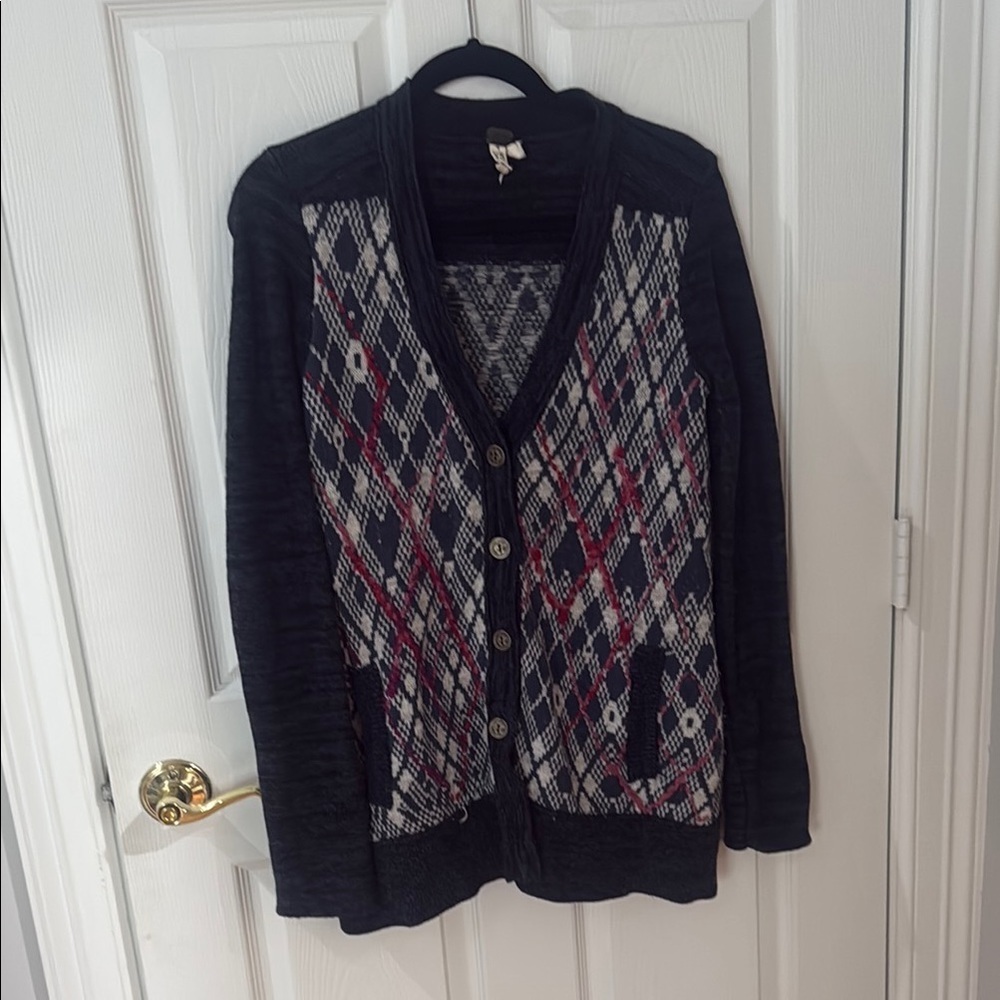 Women's Black and Gray Argyle Sweater we the free free people size XS